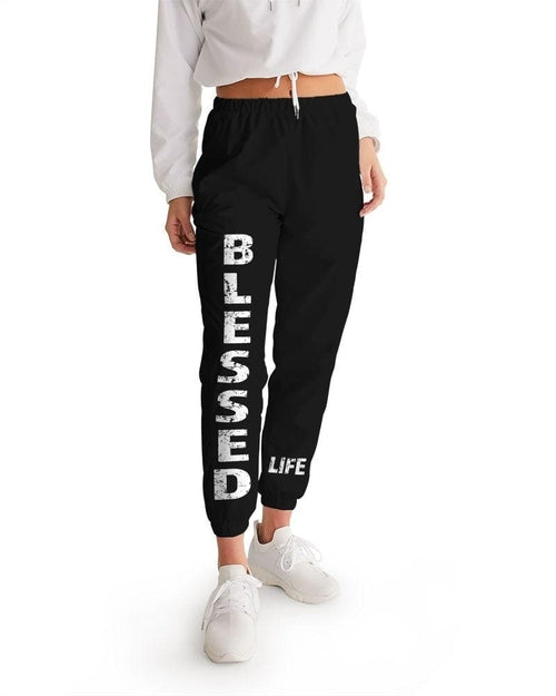 Womens Track Pants - Black & White Blessed Graphic Sports Pants - My Store