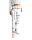 Womens Track Pants - White & Gray Block Grid Graphic Sports Pants - My Store