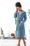 Women's Navy Blue Turkish Cotton Hooded Terry Bathrobe - My Store