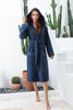 Women's Navy Blue Turkish Cotton Hooded Terry Bathrobe - My Store