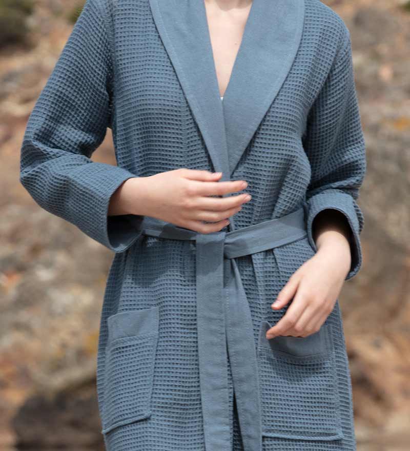 Women's Full Length Lightweight Waffle Spa Robe with Shawl Collar - My Store