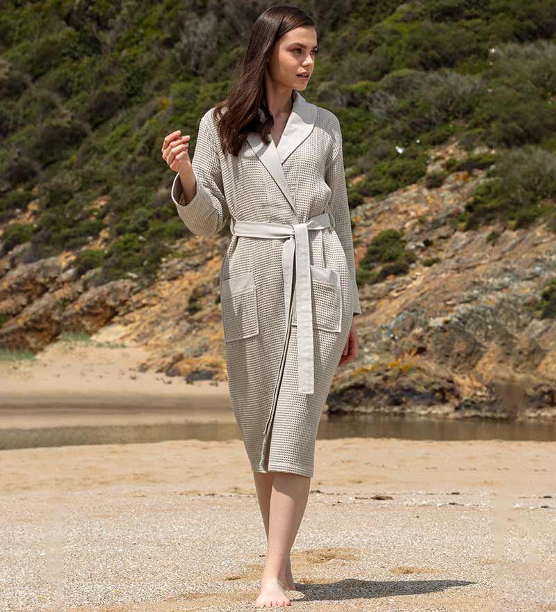 Women's Full Length Lightweight Waffle Spa Robe with Shawl Collar - My Store