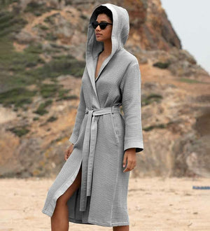 Women's Hooded Turkish Cotton Waffle Robe - My Store