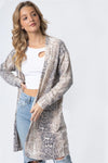 Animal Print Flannel Front Pocket Long Cardigan - My Store