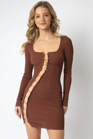 Cocoa Knit Cut-Out Large Pin Detail Mini Dress - My Store