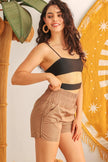 Mocha High Waist Two Pocket Shorts - My Store