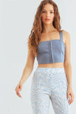 Dusty Blue Sleeveless Eye Hook Corset Crop Top - My Store