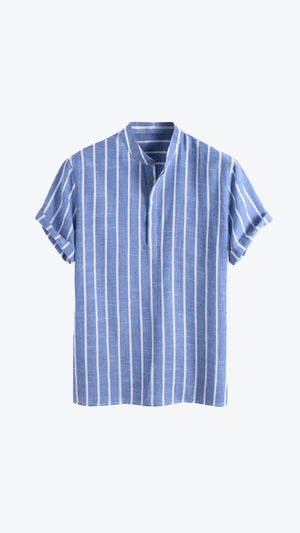 Blue Short Sleeves Striped Shirt