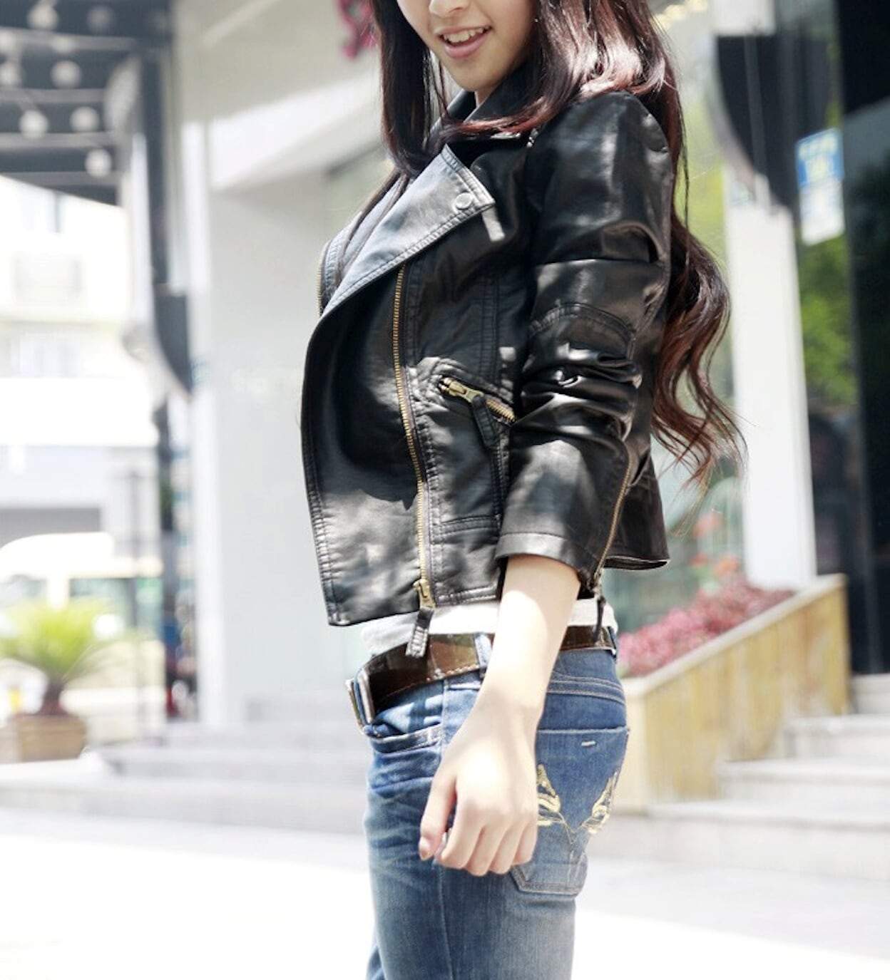 Womens Cropped Vegan Leather Jacket - My Store