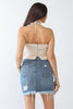 Denim Distressed Trim Hem High Waist Mini Skirt - My Store