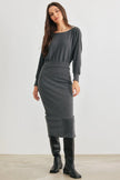 Dark Olive Ribbed Knit Cut-Out Back Long Sleeve Midi Dress /2-2-2 - My Store