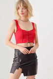 Solid Lace Up Sleeveless Round Neckline Front & Back Crop Top