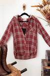 Girls Oversize Hooded Checkered Pearl Detail Shirt Top - My Store