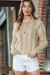 Full Size Openwork Cable-Knit Round Neck Knit Top- - My Store