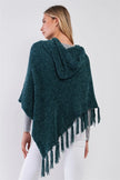 Chenille Knit Tassel Fringe Side Trim Hooded Poncho - My Store