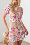 Floral Bustier Puff Sleeve Crop Top & Mini Skirt Set - My Store